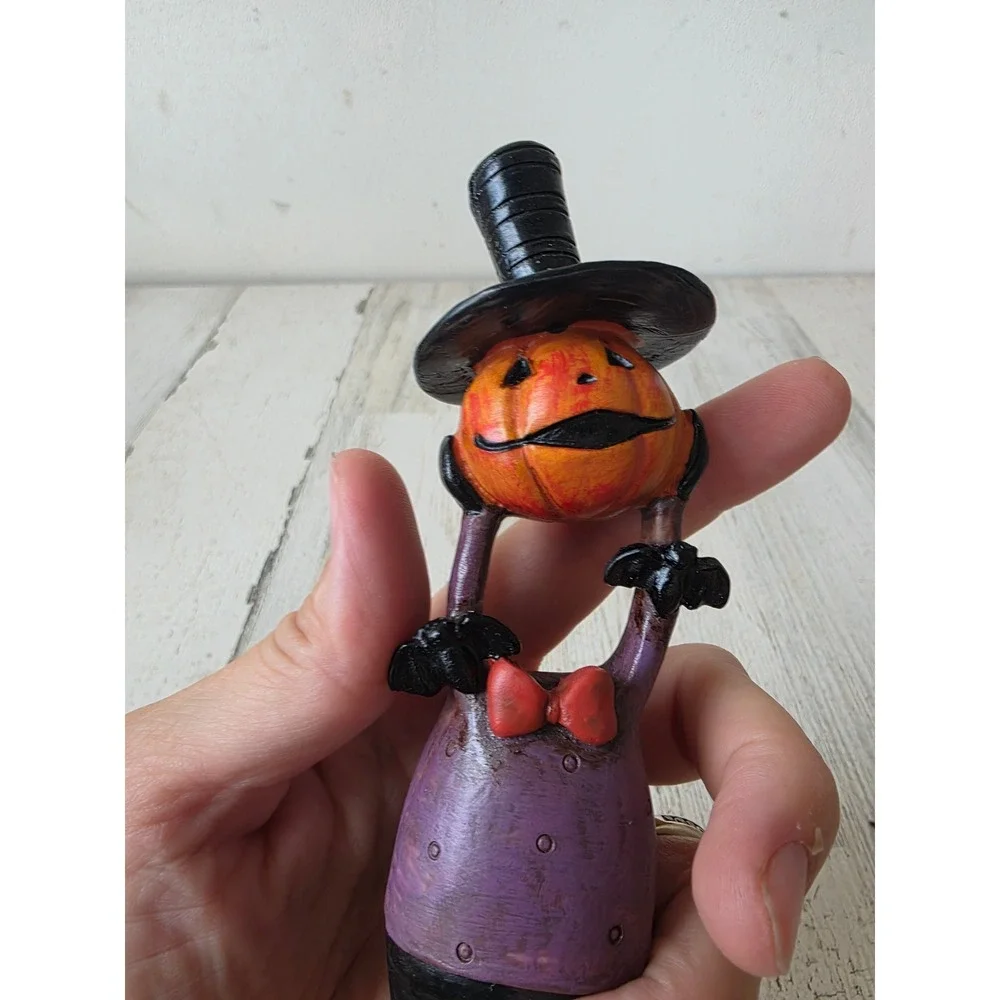 Vintage pumpkin head Halloween statue figurine shabby chic decor top hat